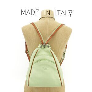 Green Backpack Vintage Mint Leather Convertible Sling Bag Made in Italy